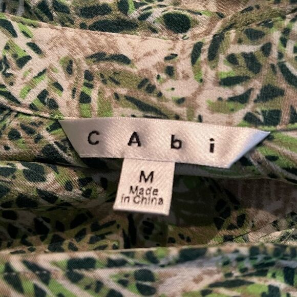 Cabi Womens Green Leaf Print 3/4 Sleeve V Neck Faux Wrap Dress - Picture 7 of 11